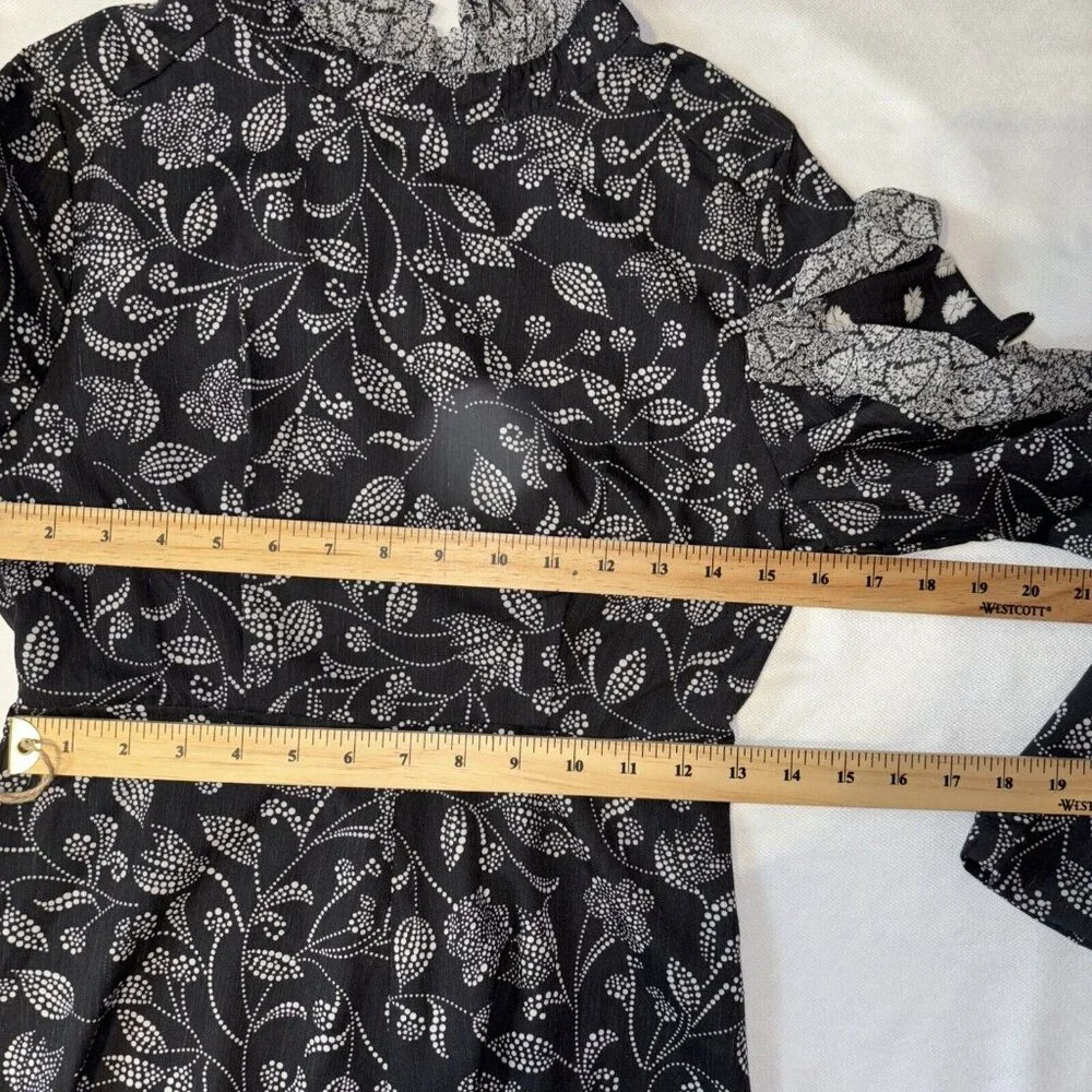 NWT Isabel Marant Etoile Black White Floral Dress Ruffles  Zip Long Sleeve Sz 36 - Picture 12 of 16